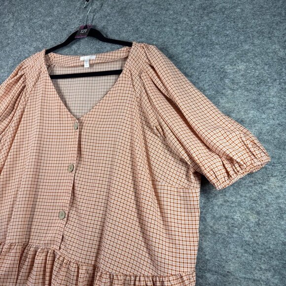 LC Lauren Conrad White Orange Preppy Plaid Balloon Sleeve Peplum Top Size 4x - Picture 8 of 12